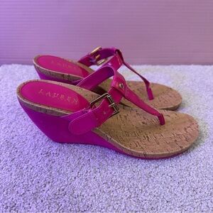 Ralph Lauren Pink Wedge Sandals with Metallic Accent‎